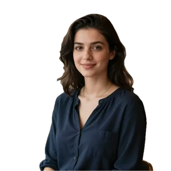 Portrait cutout of a woman on a transparent checkerboard after background removal