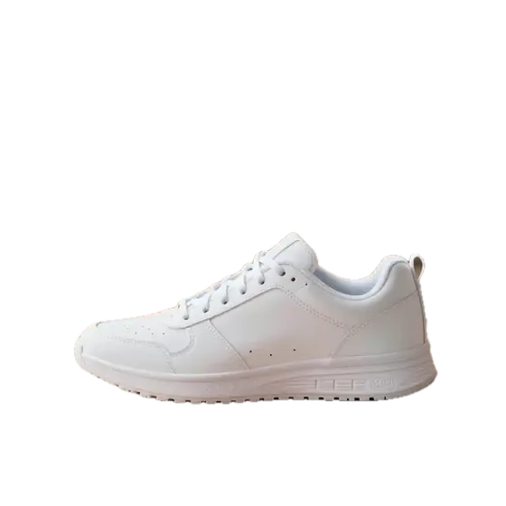 White sneaker cutout on a transparent checkerboard after background removal